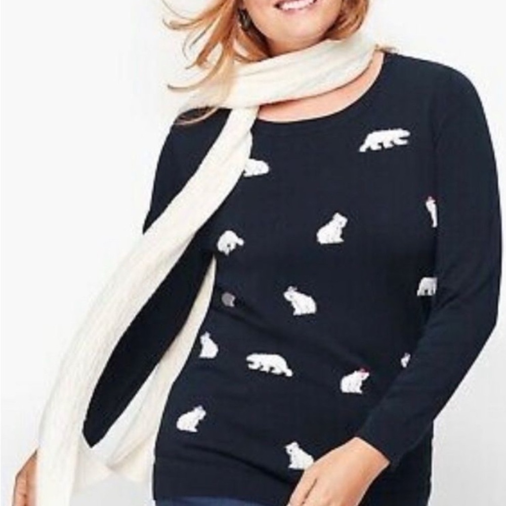 🔻LAST CHANCE🔻 TALBOTS Women's Navy Blue Fuzzy Polar Bear Cotton Blend Sweater - Picture 7 of 7